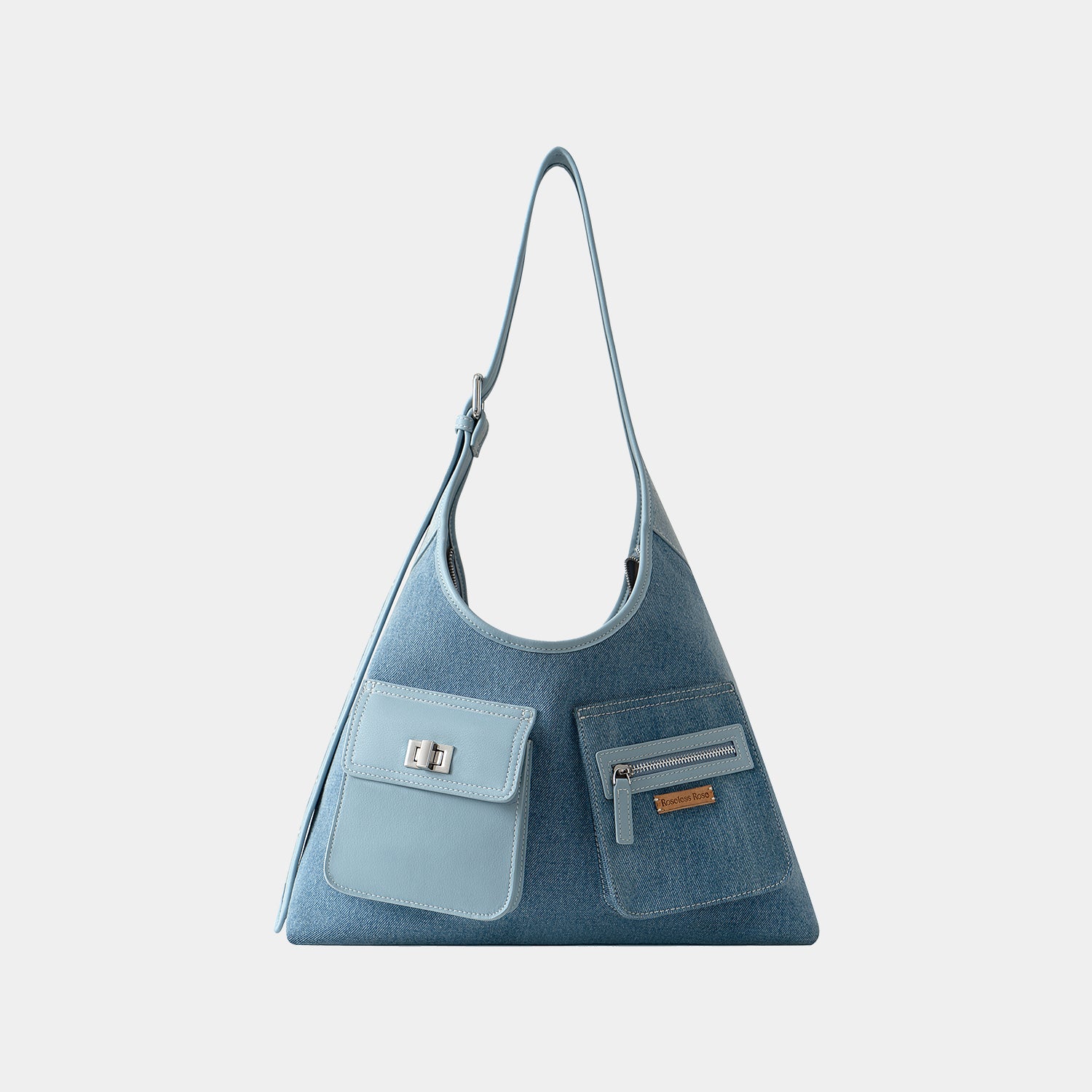 Genuine leather triangular tote hobo bag (large size)