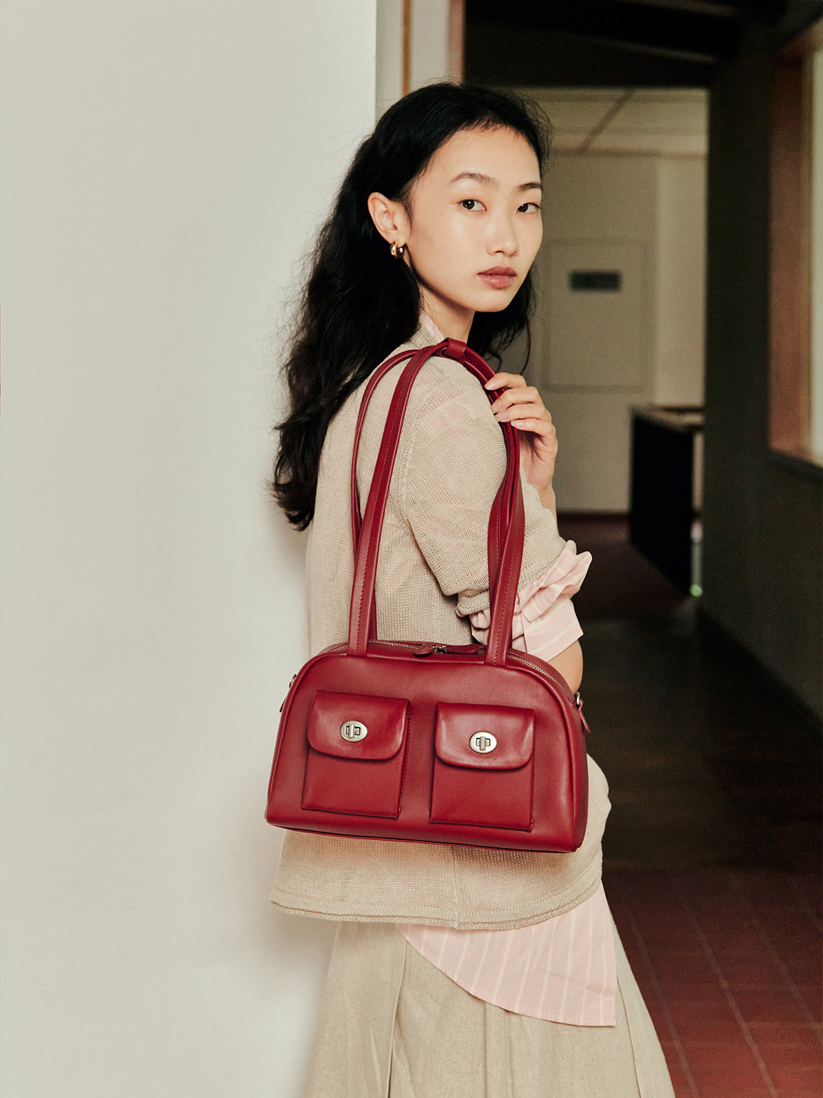 Large Double Pocket Boston Bag