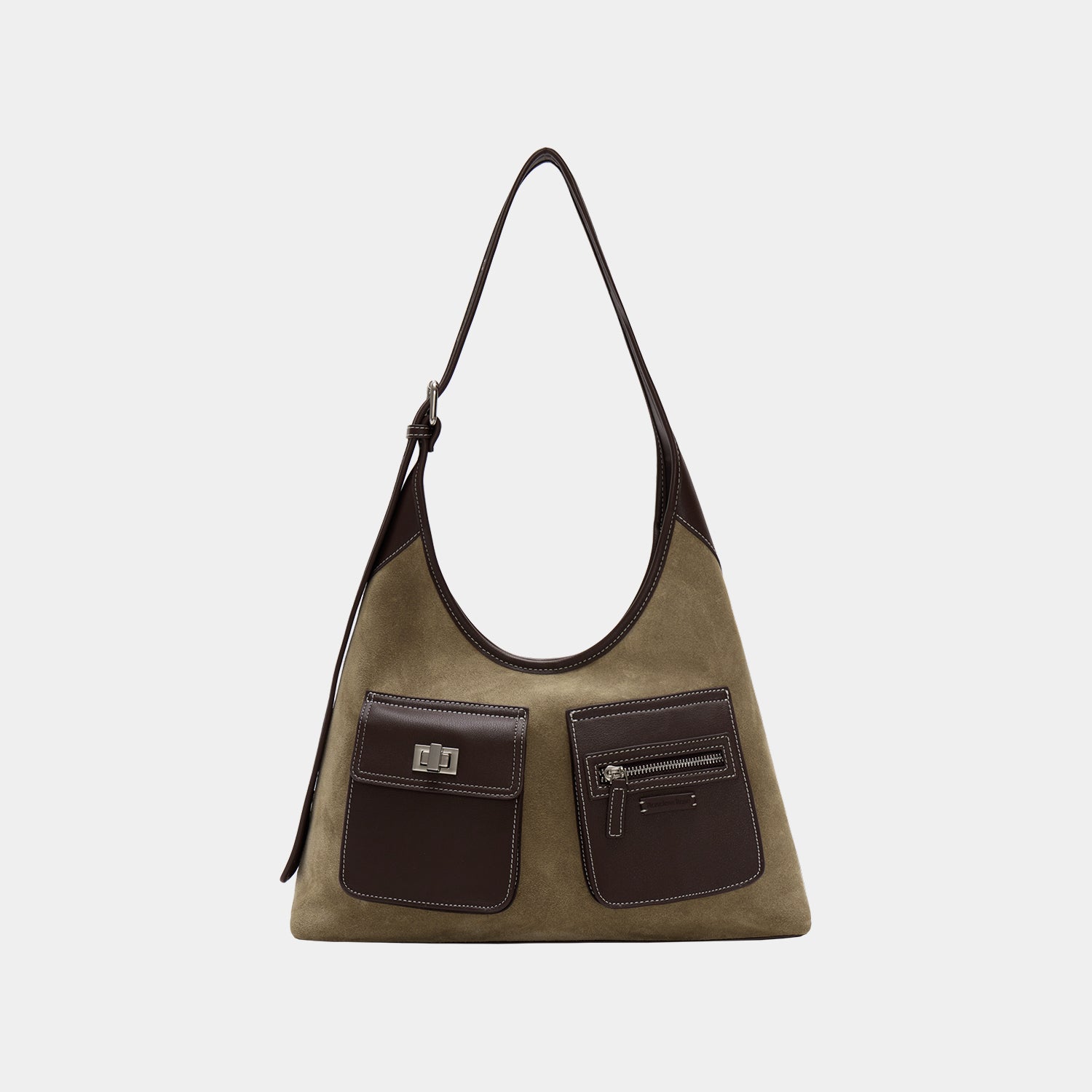 Genuine leather triangular tote hobo bag (large size)