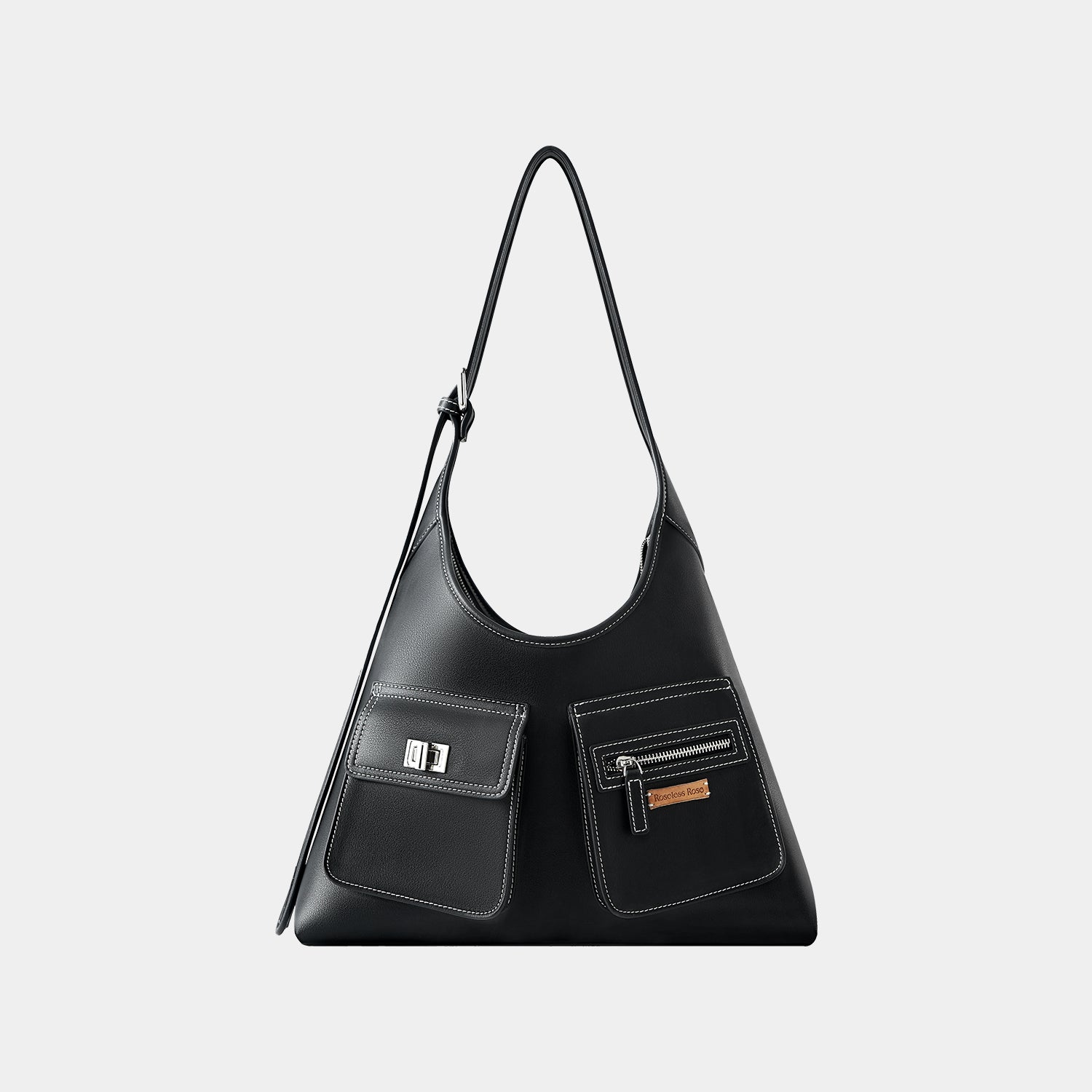 Genuine leather triangular tote hobo bag (large size)