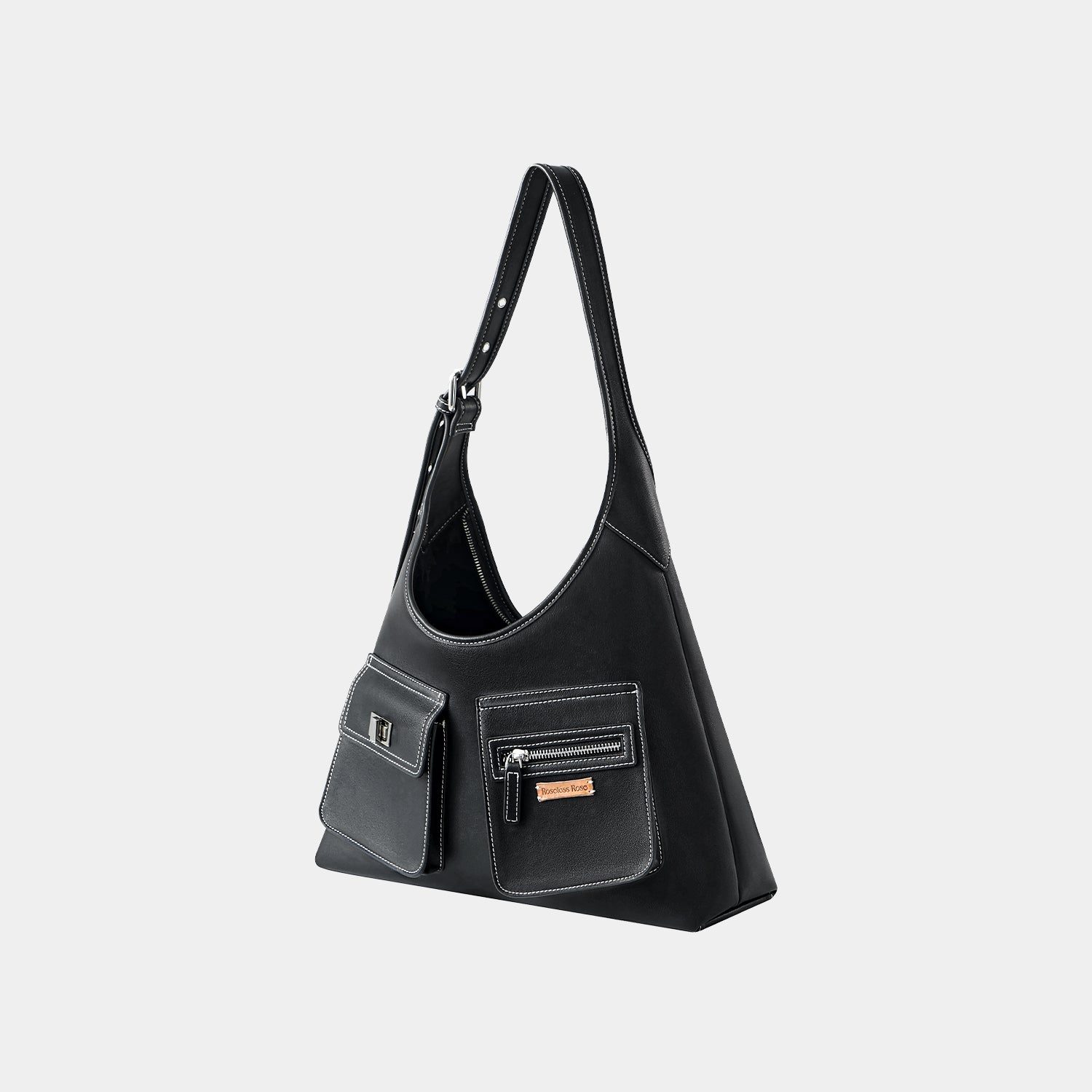 Genuine leather triangular tote hobo bag (large size)