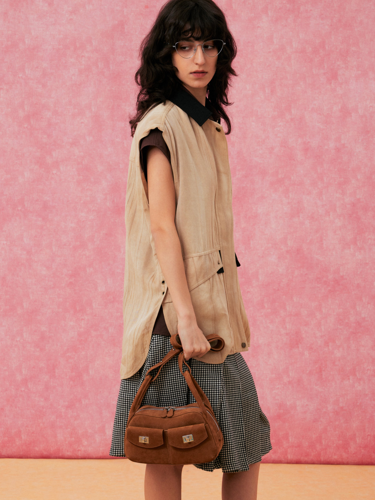 Top-grain cowhide flap bag